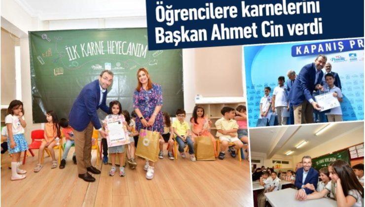 Öğrencilere karnelerini Başkan Ahmet Cin verdi