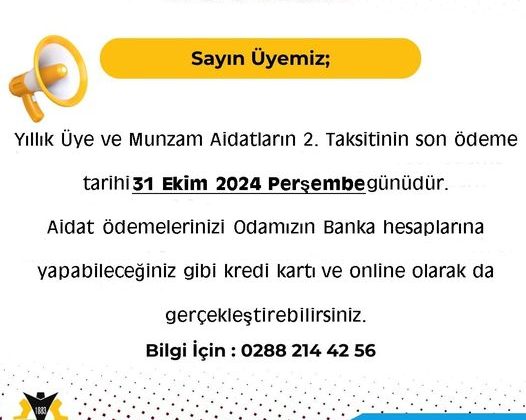 Kırklareli Ticaret ve Sanayi Odası Üyelerine Aidat Hatırlatması