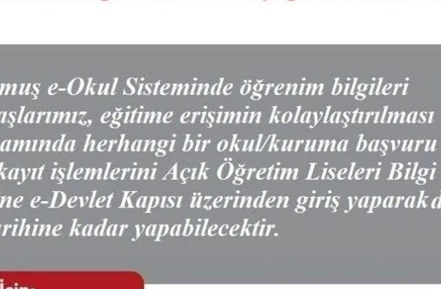 Açık Öğretim Liseleri, Kayıt İşlemlerini e-Devlet Üzerinden Yapacak