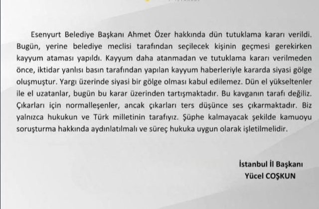 İYİ PARTİ Beykoz İlçe Başkanlığından Destek Açıklaması