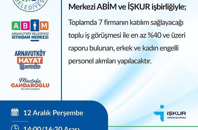 Arnavutköy Belediyesi İş Arayan Vatandaşlara İstihdam Fırsatı Sunuyor